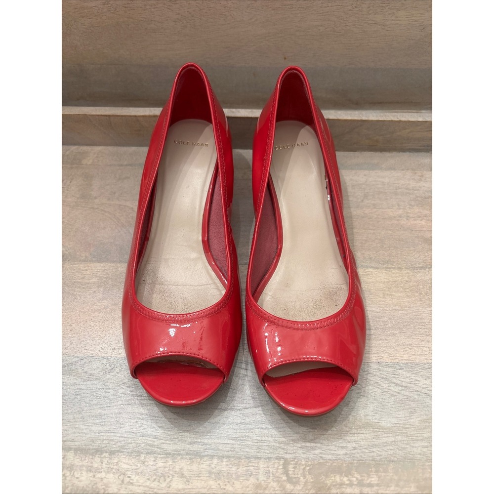 Cole Haan Air Nike pink patent Leather Peep Toe Wedge Heels D43369 Size 9B
